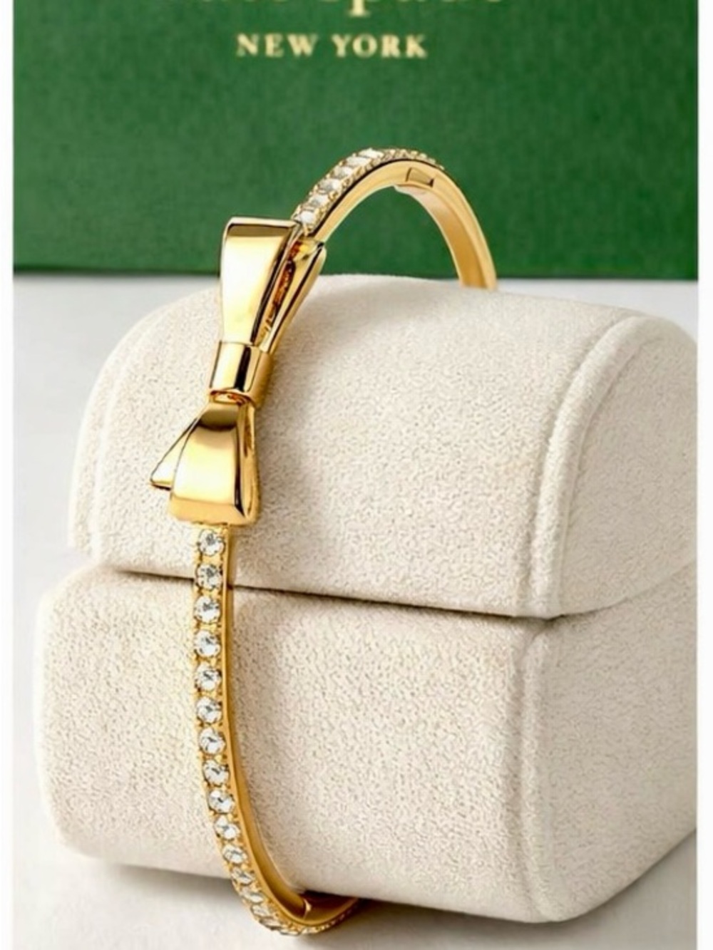 Kate Spade New York Gold-Tone Bow Bangle Bracelet with Crystal Accents